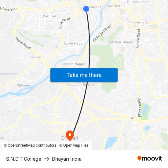 SNDT College (Towards S.B Road) to Dhayari India map