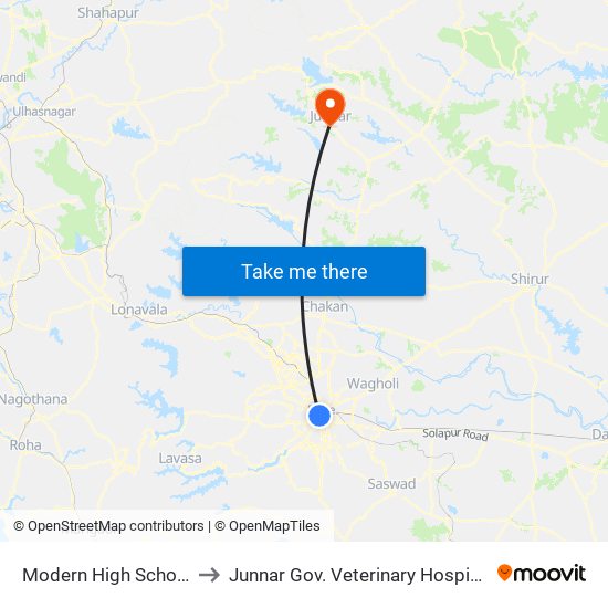 Modern High School to Junnar Gov. Veterinary Hospital map
