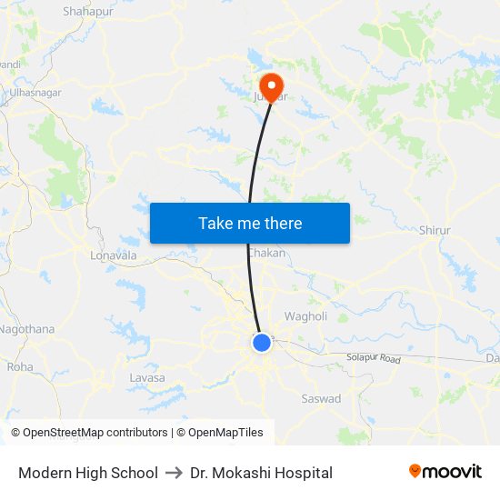 Modern High School to Dr. Mokashi Hospital map