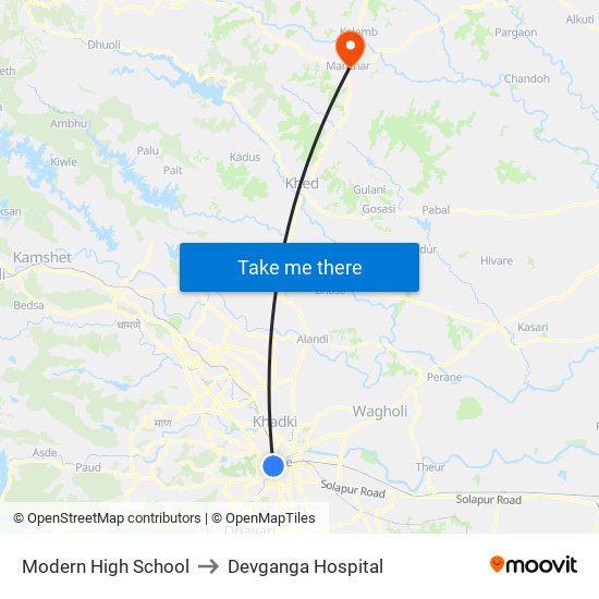 Modern High School to Devganga Hospital map