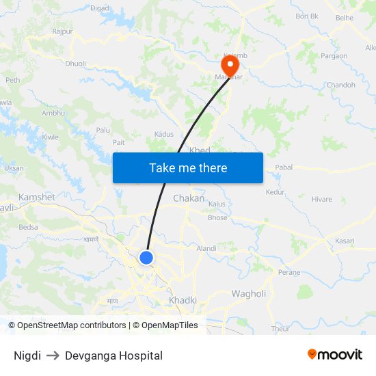 Nigdi to Devganga Hospital map