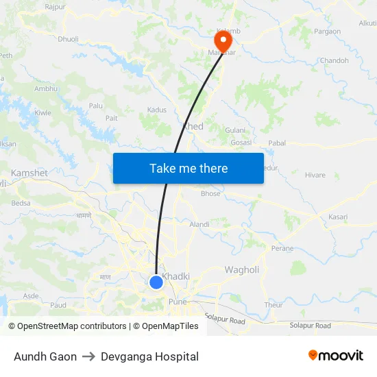 Aundh Gaon to Devganga Hospital map