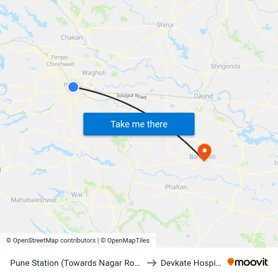 Pune Station (Towards Nagar Road) to Devkate Hospital map