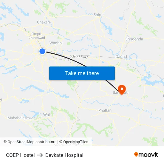 COEP Hostel to Devkate Hospital map