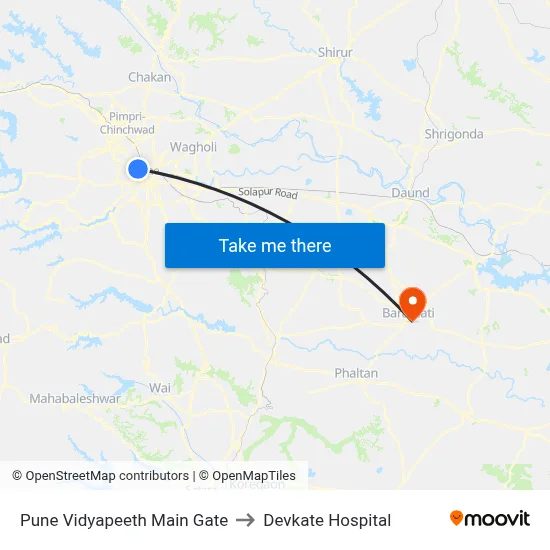 Pune Vidyapeeth Main Gate to Devkate Hospital map