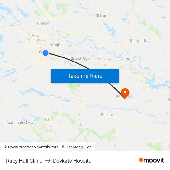 Ruby Hall Clinic to Devkate Hospital map