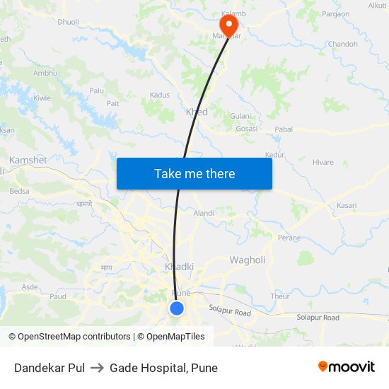 Dandekar Pul to Gade Hospital, Pune map