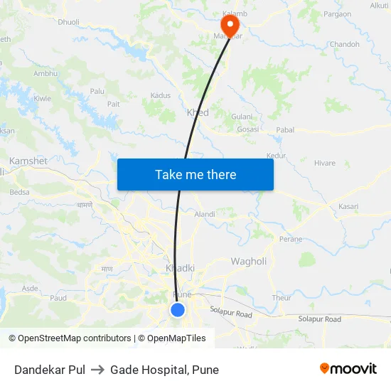 Dandekar Bridge to Gade Hospital, Pune map