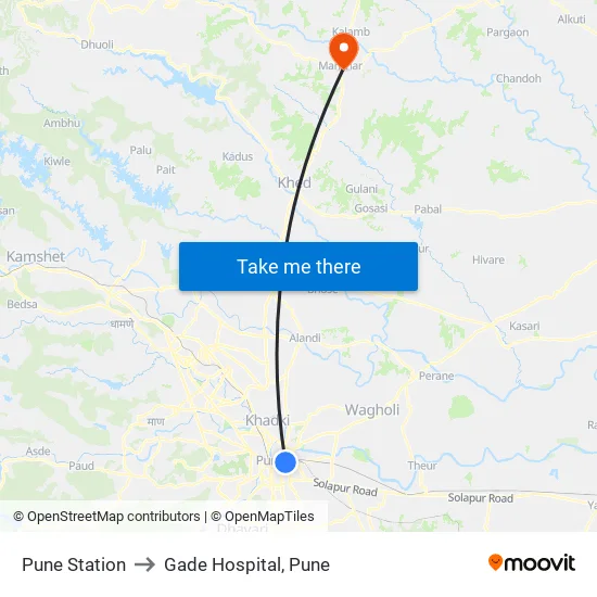 Pune Station (Towards Nagar Road) to Gade Hospital, Pune map