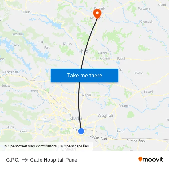 GPO to Gade Hospital, Pune map