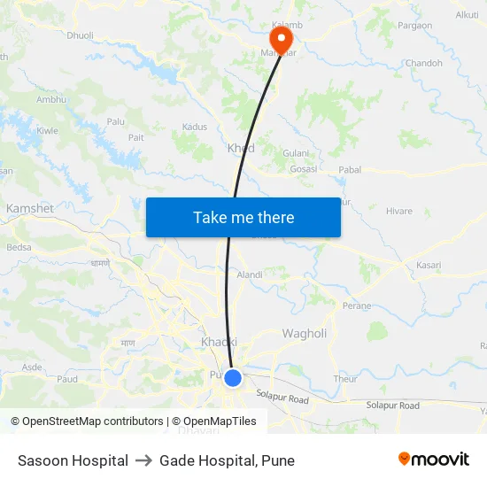 Sassoon Hospital to Gade Hospital, Pune map