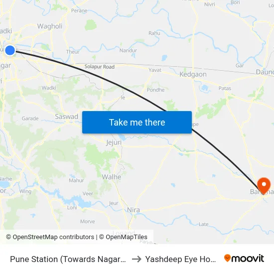 Pune Station (Towards Nagar Road) to Yashdeep Eye Hospital map