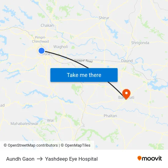 Aundh Gaon to Yashdeep Eye Hospital map