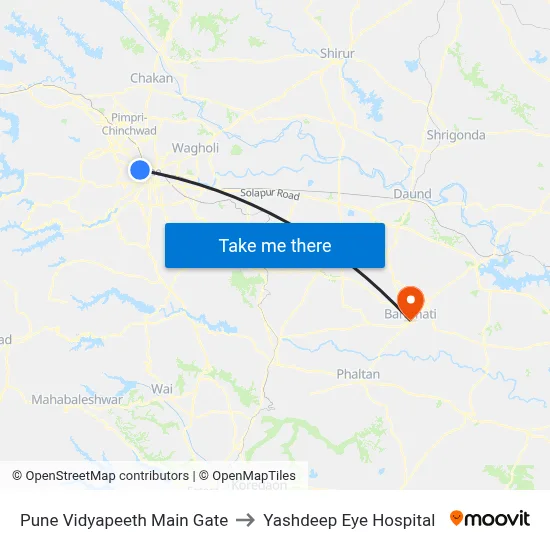 Pune Vidyapeeth Main Gate to Yashdeep Eye Hospital map