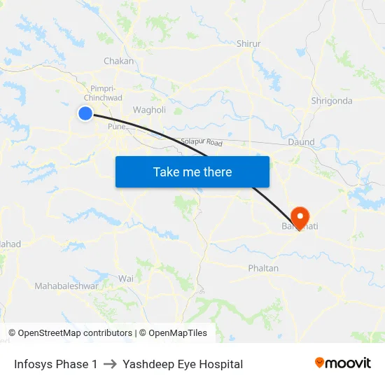 Infosys Phase 1 to Yashdeep Eye Hospital map