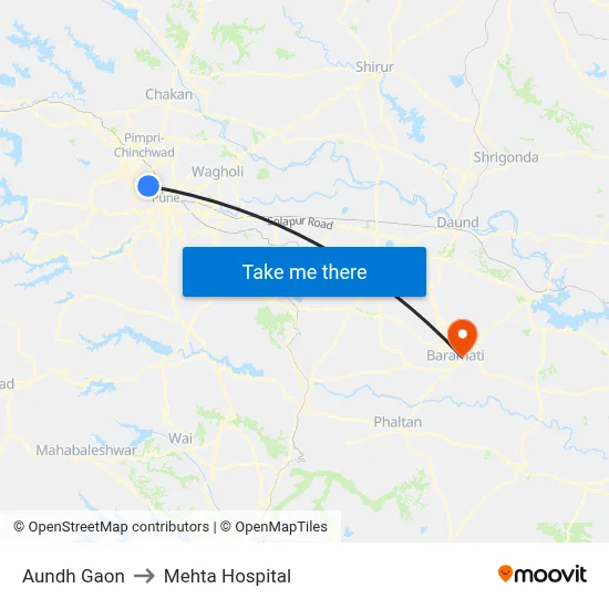 Aundh Gaon to Mehta Hospital map