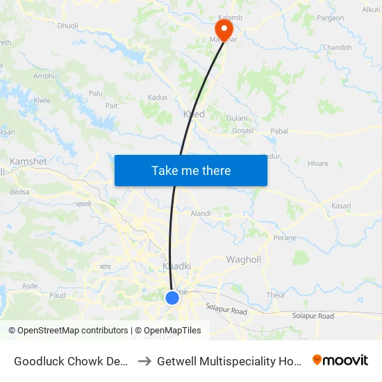 Goodluck Chowk Deccan to Getwell Multispeciality Hospital map