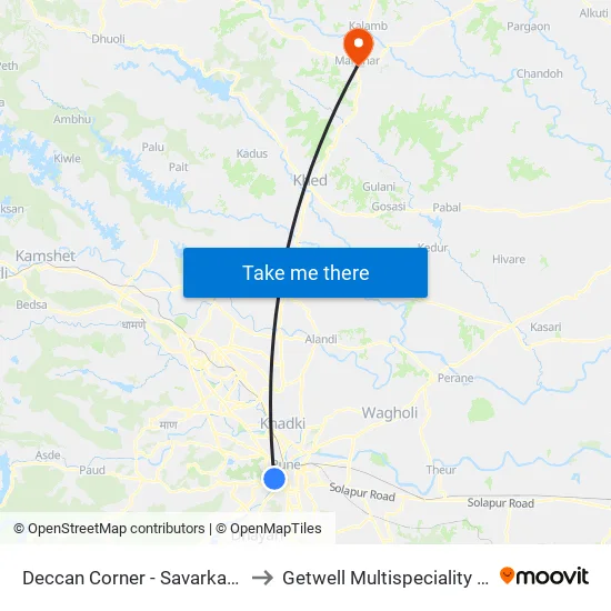 Deccan Corner to Getwell Multispeciality Hospital map