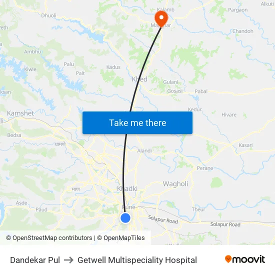 Dandekar Bridge to Getwell Multispeciality Hospital map