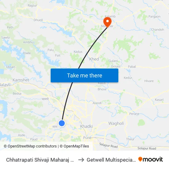 Shivaji Maharaj Chowk Hinjawadi to Getwell Multispeciality Hospital map