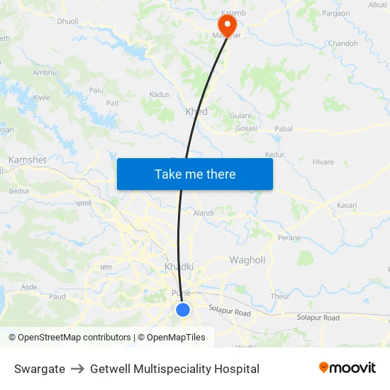 Swargate to Getwell Multispeciality Hospital map