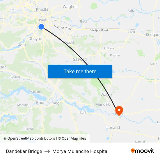 Dandekar Bridge to Morya Mulanche Hospital map