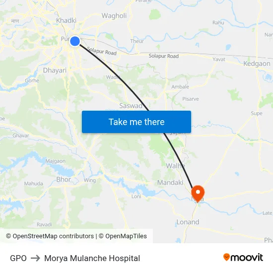 GPO to Morya Mulanche Hospital map