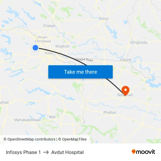 Infosys Phase 1 to Avdut Hospital map