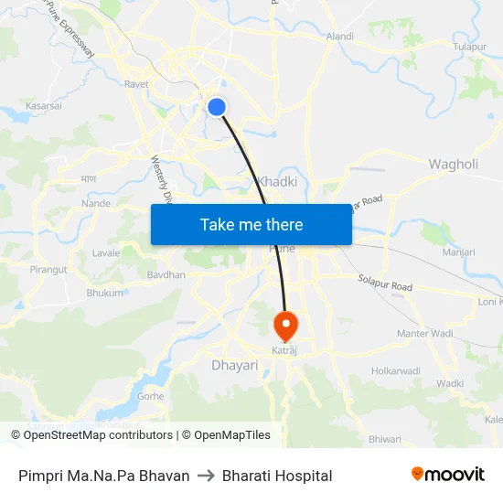 Pimpri Ma.Na.Pa Bhavan to Bharati Hospital map