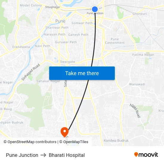 Pune Junction to Bharati Hospital map