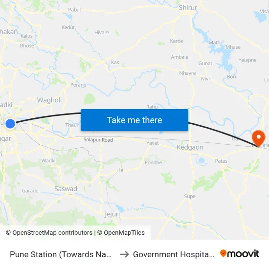 Pune Station (Towards Nagar Road) to Government Hospital Daund map