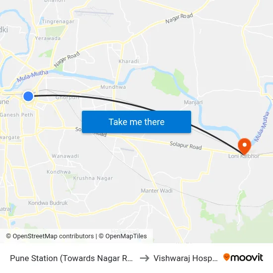 Pune Station (Towards Nagar Road) to Vishwaraj Hospital map