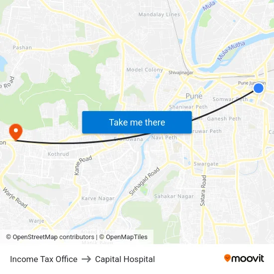 Income Tax Office to Capital Hospital map