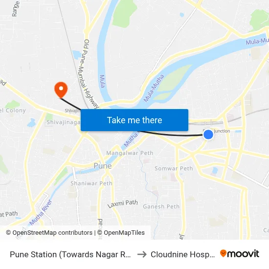 Pune Station (Towards Nagar Road) to Cloudnine Hospital map