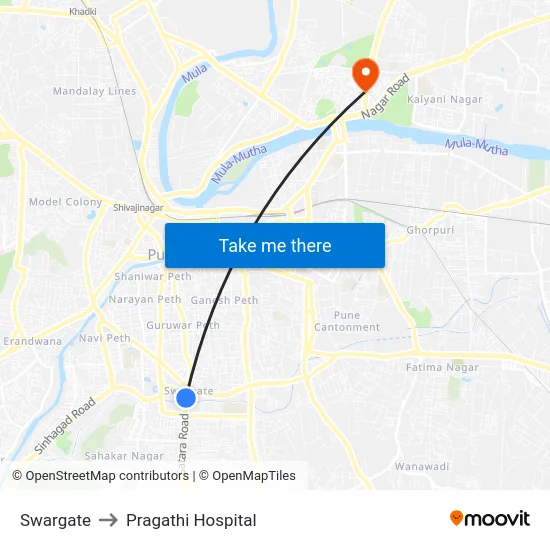 Swargate to Pragathi Hospital map