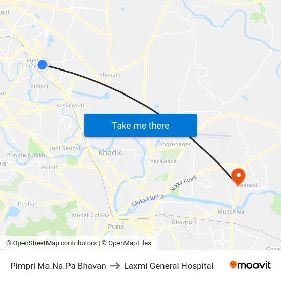 Pimpri Ma.Na.Pa Bhavan to Laxmi General Hospital map