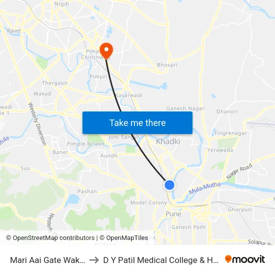 Mari Aai Gate Wakdewadi ST Stand to D Y Patil Medical College & Hospital & Research Centre map