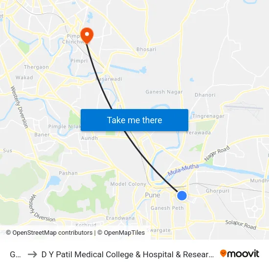 GPO to D Y Patil Medical College & Hospital & Research Centre map