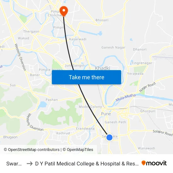 Swargate to D Y Patil Medical College & Hospital & Research Centre map