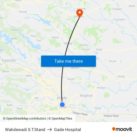 Wakdewadi ST Stand to Gade Hospital map