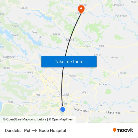 Dandekar Pul to Gade Hospital map