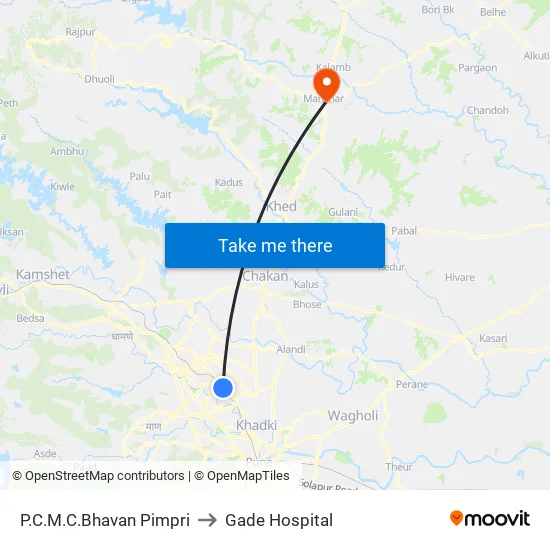 Pimpri Ma.Na.Pa Bhavan to Gade Hospital map