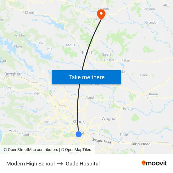 Modern High School to Gade Hospital map