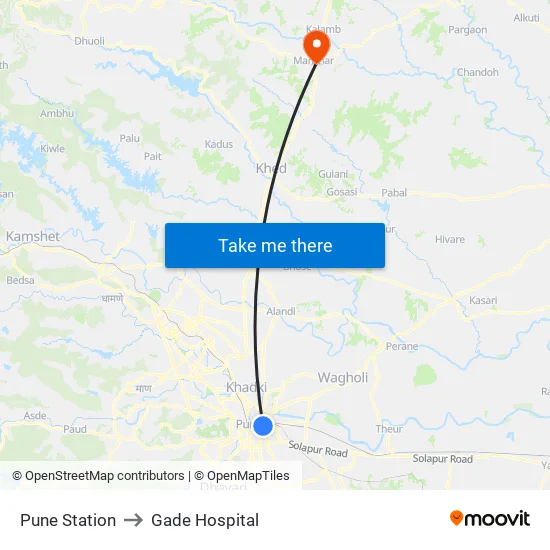 Pune Station (Towards Nagar Road) to Gade Hospital map