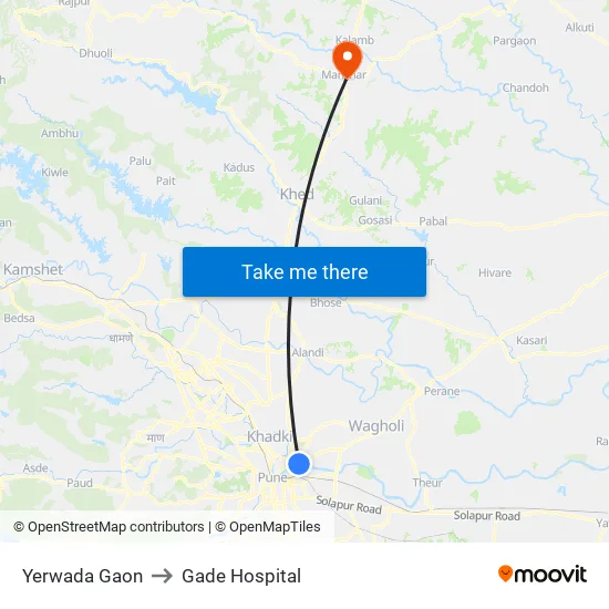 Yerwada to Gade Hospital map