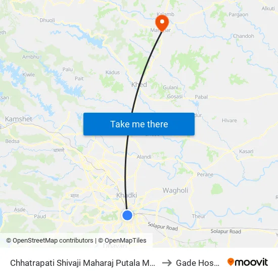 Chhatrapati Shivaji Maharaj Putala to Gade Hospital map