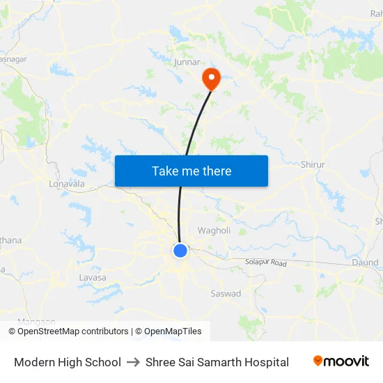 Modern High School to Shree Sai Samarth Hospital map