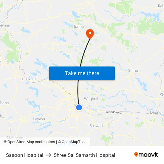 Sassoon Hospital to Shree Sai Samarth Hospital map
