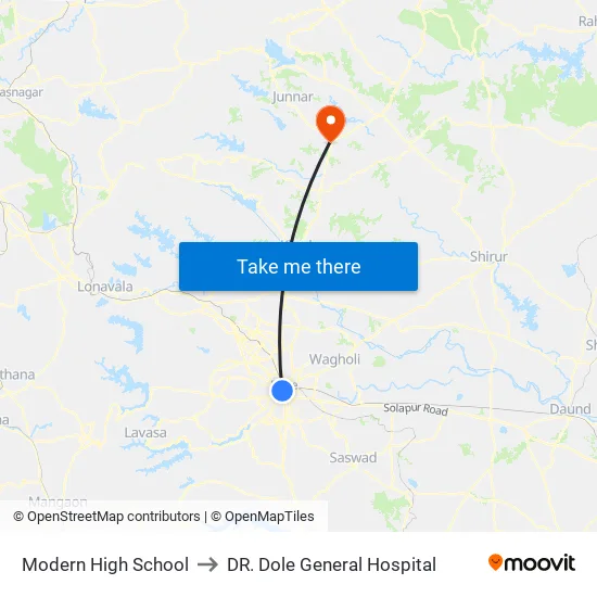Modern High School to DR. Dole General Hospital map