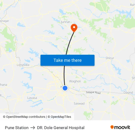 Pune Station (Towards Nagar Road) to DR. Dole General Hospital map